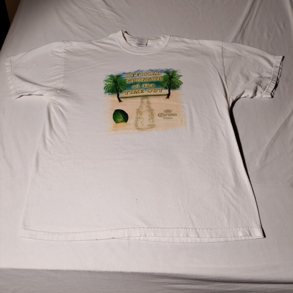 Corona Extra Shirt Size XL "Official Sponsor of Time Out" Jerzees - Stains